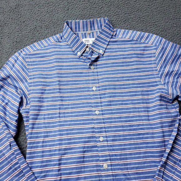 Frank & Oak Striped Button Shirt Blue Mens S Small Long Sleeve - Picture 5 of 7